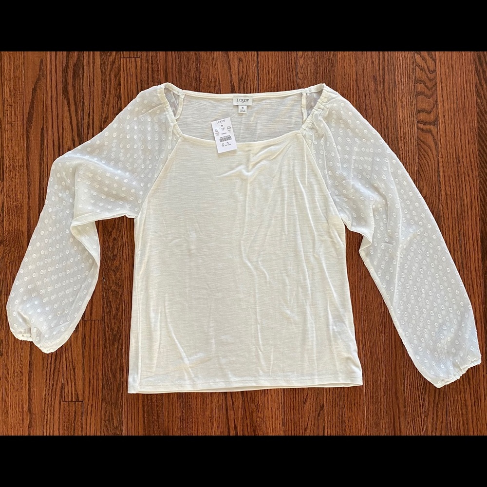 NWT J Crew Wide Neck Blouse with Sheer Sleeve-S